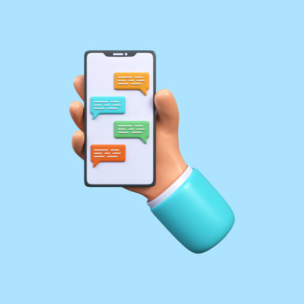 istock 3d illustration of a chat on a mobile phone. Hand with smartphone and speech chatting. SMS exchange. 1449352880