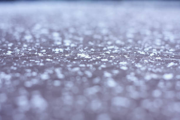 ice on frosted ground macro stock photo