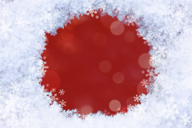 Festive seasonal winter round frame background stock photo