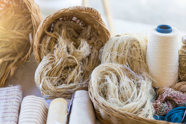 istock Natural hemp yarn, indigo dyed hemp thread 1449357460