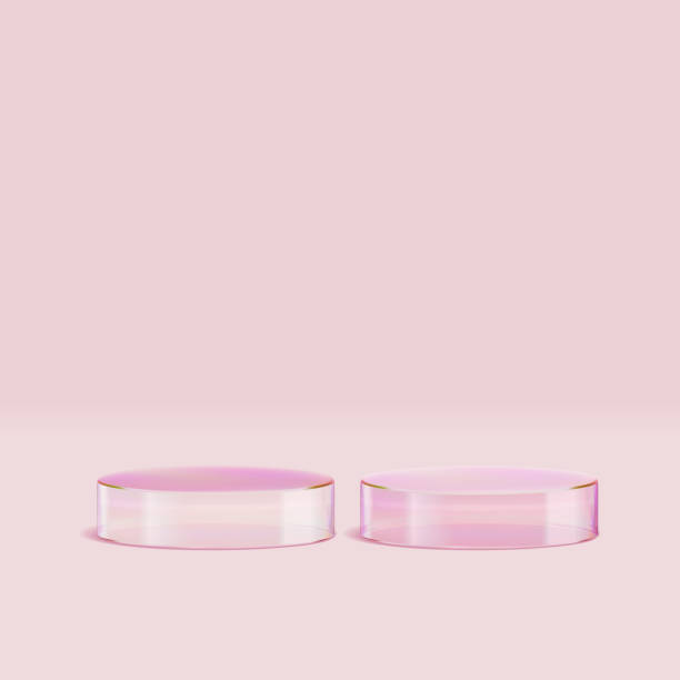 istock 3d glass podium. Beauty product display cosmetic minimal scene. Vector cosmetic promotion stage. 1449359251