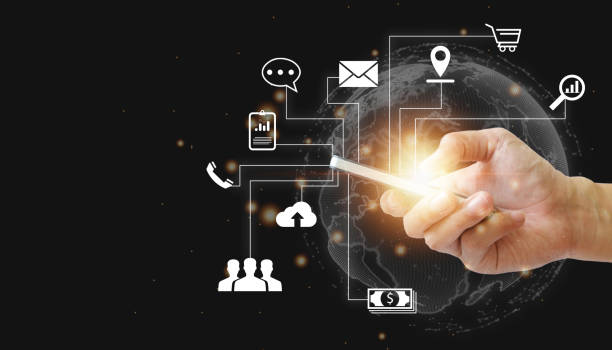 istock Hand touch on mobile to connect global things. 1449364760