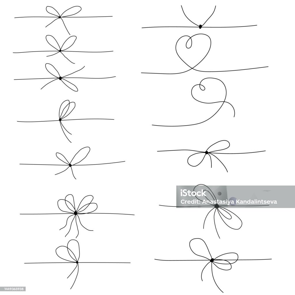 Bow Rope Vector Black Rope Bow Set Hand Drawn Vector Illustration Set Stock ...