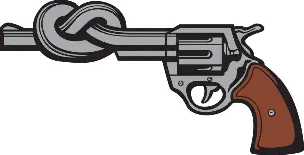 Vector illustration of Revolver Barrel Tied in Knot (Gun).