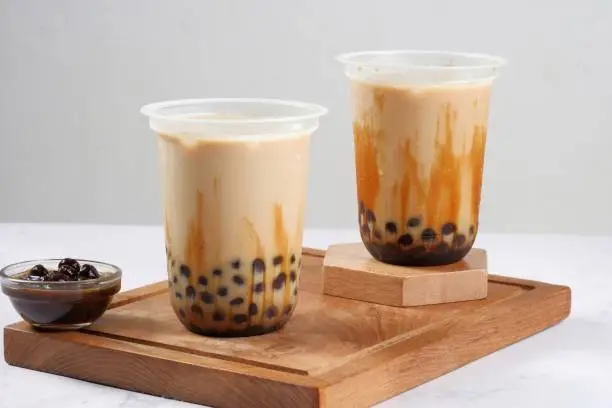 Boba milk tea or Taiwan milk tea with bubble on white background