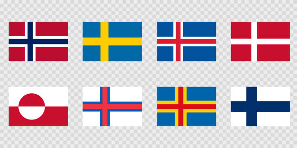 ilustrações de stock, clip art, desenhos animados e ícones de nordic countries flag icon set - denmark map flag europe