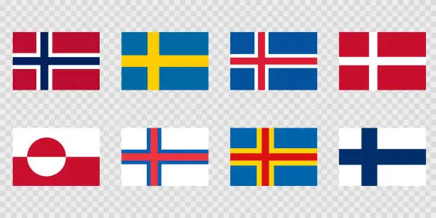 Vector illustration of Nordic countries flag icon set