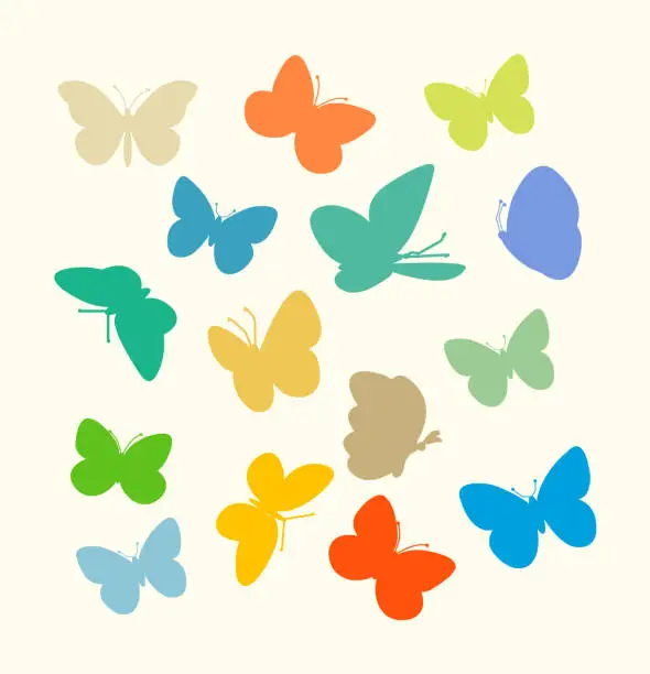 Vector illustration of Multicolored beautiful butterflies isolated on white background.