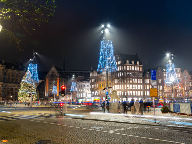 Christmas in Amsterdam in the historical centre in the Netherlands by night