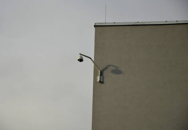 istock panoramic camera on the console. rotatable by remote control protects citizens in the square. the police see crimes from a vantage point. placement on a pole fixed on the facade., 1449382044