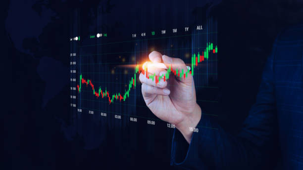 istock Businessman stylus pen touch points symbol stock graph and chart background, concept growth and development business investment, Stock market and strategy making market plan and stock market fluctuations 1449383654