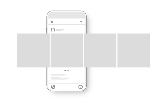 Smartphone with carousel interface post on social network. Social media design concept. Vector illustration.