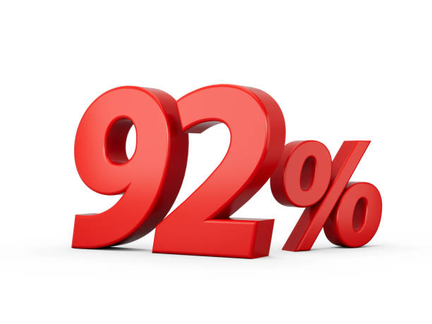 istock 3d Red 92% Ninety two Percent Sign on White Background 3d illustration 1449386429