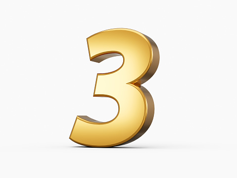 Realistic 3d lettering numbers isolated on white background. Number 6 in gold color. Horizontal composition with copy space.