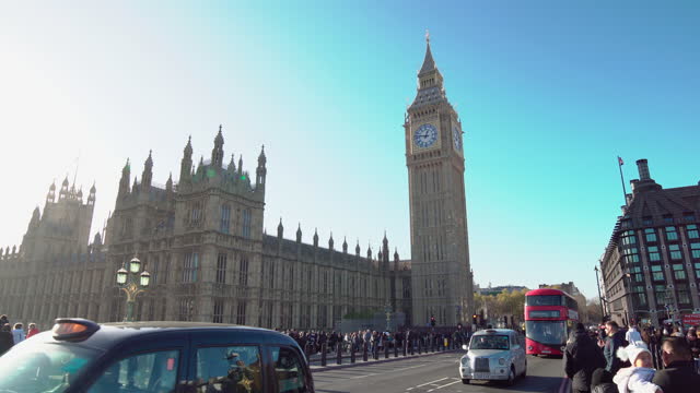 Big Ben bell tower and clock face.  Big Ben and Houses of Parliament. London with Big Ben and Westminster Bridge. Westminster Bridge.