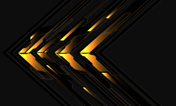 istock Abstract black circuit yellow light cyber arrow direction on grey design modern futuristic technology background vector 1449386832