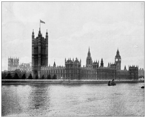 Antique photograph of London: House of Parliament Antique photograph of London: House of Parliament big ben stock illustrations