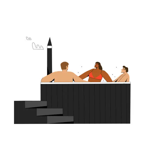 Vector illustration of People communicate in a round Hot Tubs.