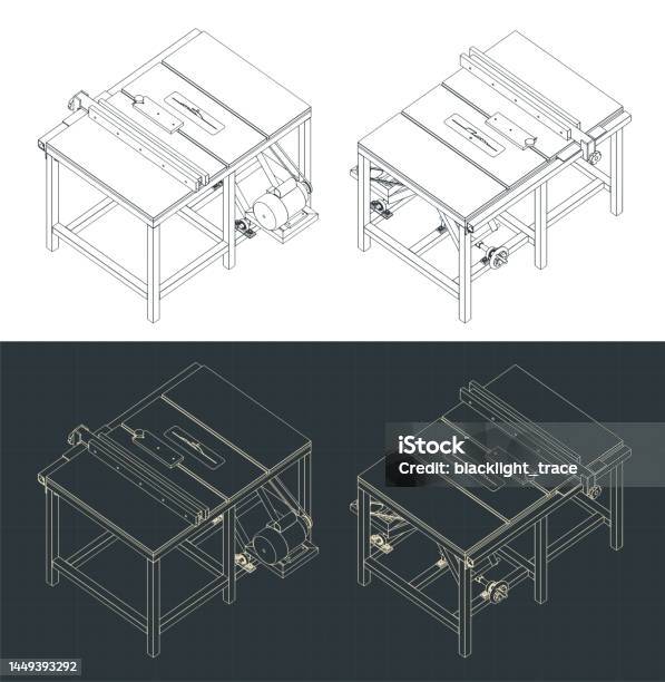 Table Saw Isometric Blueprints Stock Illustration - Download Image Now