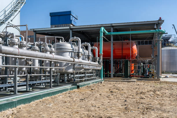 istock Equipment of chemical plant under construction 1449393648
