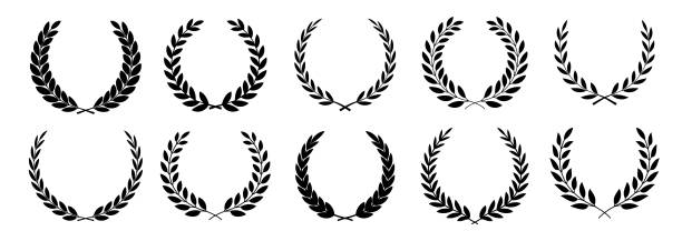 ilustrações de stock, clip art, desenhos animados e ícones de laurel foliate. laurel wreath. vector wreath icon. - coroa de flores