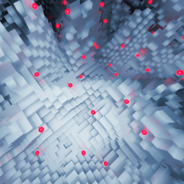 istock Blocky background with glowing red spheres 1449395757