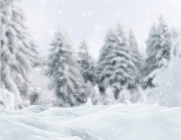 istock 3D Christmas background with snow against a winter tree landscape 1449396389