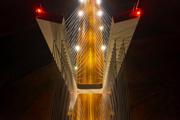istock suspension bridge over the river at night (aerial) 1449396504