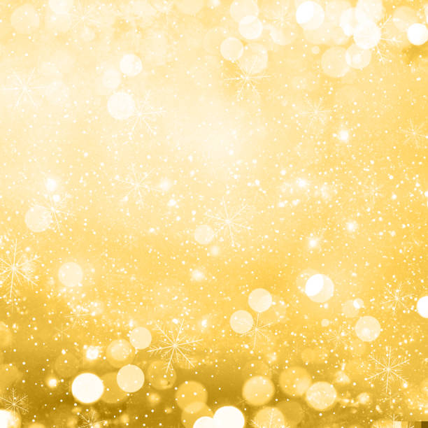istock Gold Christmas background with bokeh lights and snowflakes 1449396678