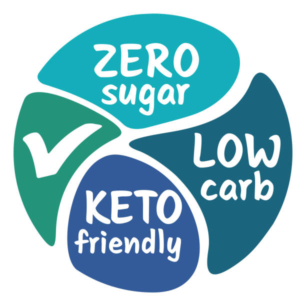 illustrazioni stock, clip art, cartoni animati e icone di tendenza di basso contenuto di carboidrati, keto friendly, zero zucchero - badge singolo - zero carb