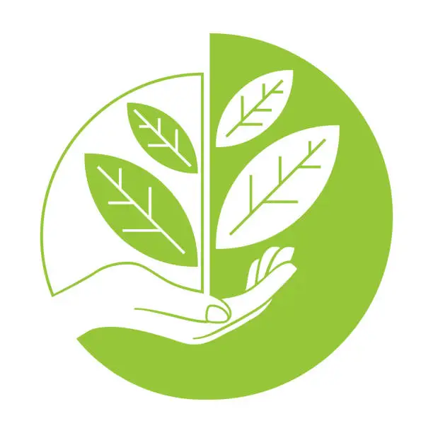 Vector illustration of Plant in Hand - logo for recycling program