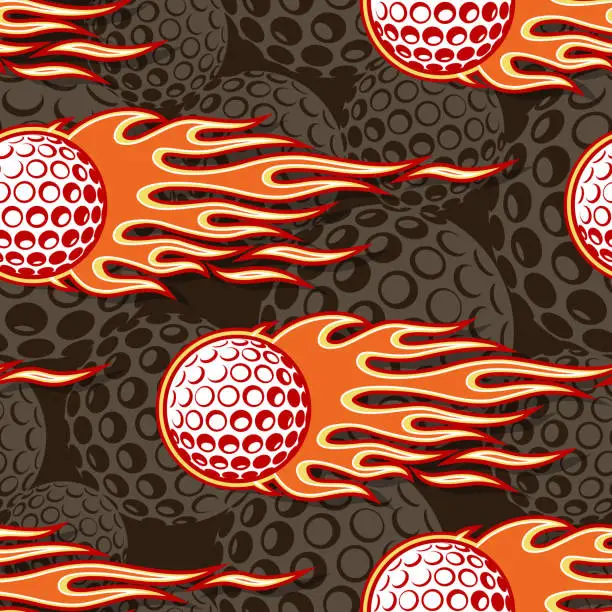 Vector illustration of Golf ball in tribal fire repeating background. Golf balls seamless pattern vector image wallpaper and wrapping paper design.