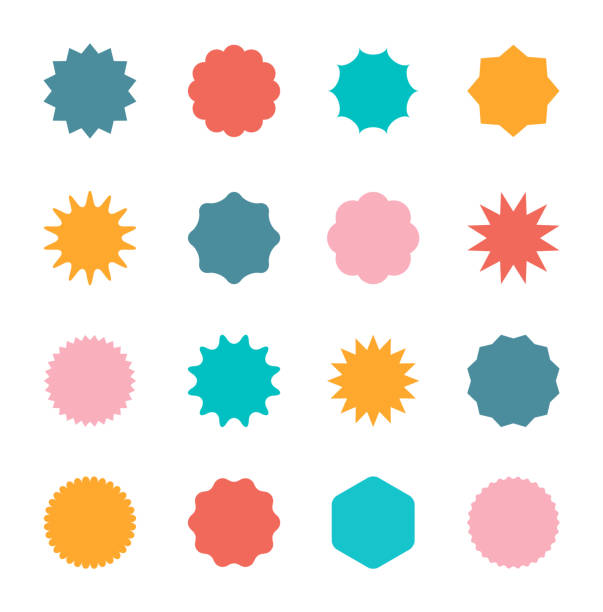 Starburst sale sticker. Sunburst price tag, colors silhouettes on white background.