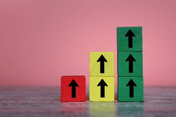 istock Upward arrow and wooden cubes. 1449401976