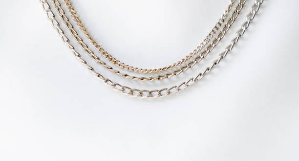 istock Group of gold and silver chain necklace isolated background 1449403139