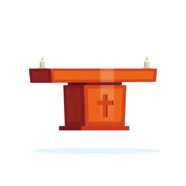 Vector illustration of Wooden altar to celebrate Eucharist. Isolated church furniture