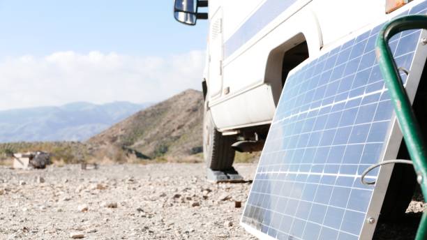 istock Solar photovoltaic panel at caravan 1449406796