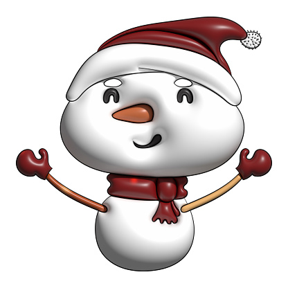 Snowman with Santa's hat 3d rendering illustration as Merry Christmas concept.