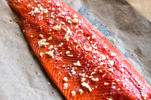 Raw salmon portions