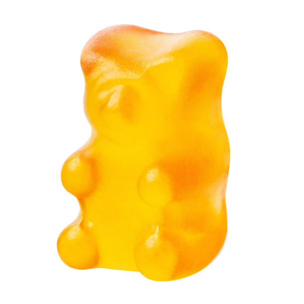 istock Single jelly gummy bear on white 1449424533