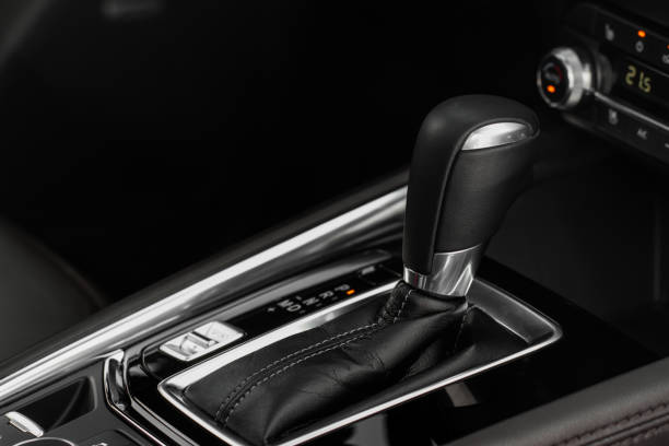 istock Modern automatic gearbox. Close up of the gearbox transmission handle. Automatic gear stick. 1449426279