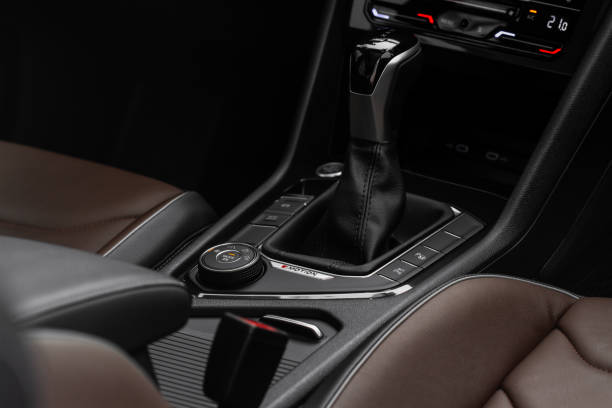 istock Modern automatic gearbox. Close up of the gearbox transmission handle. Automatic gear stick. 1449426988