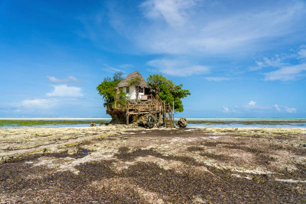 Home on the rock at low tide on the island of Zanzibar, Tanzania, east Africa stock photo
