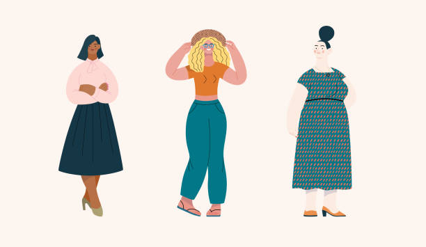 인물 초상화 - 여성 포트레이트 세트 - three people women teenage girls friendship stock illustrations