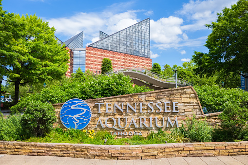Chattanooga, Tennessee USA - May 13, 2022: The popular Tennessee Aquarium located in the downtown District along the Riverfront