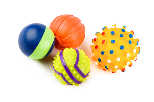 Set of balls (dog toys) isolated on white background.
