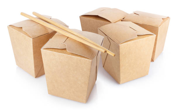 istock Wok carton boxes and wooden chopsticks on white 1449431037