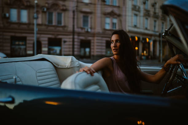 young woman going out for a drive stock photo
