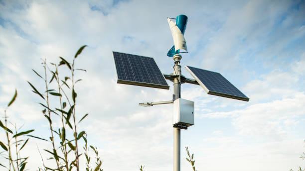istock Pair of solar panels on a pole. Ecological energy. Cloudy sky. 1449432224