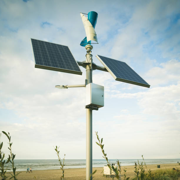 istock Pair of solar panels on a pole. Ecological energy. Cloudy sky. 1449432230